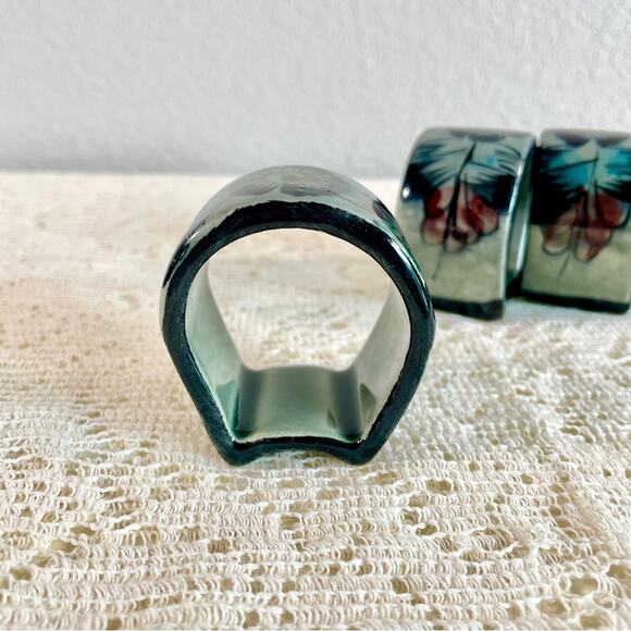 Floral Hand Painted Mexican Pottery Napkin Rings - Picture 10 of 16